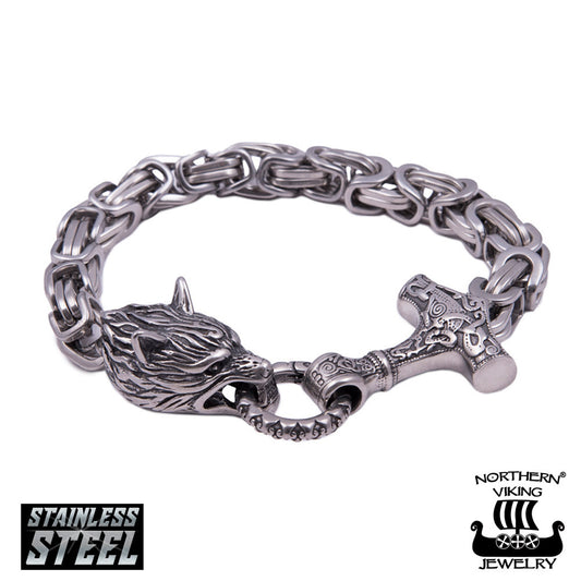Northern Viking Jewelry®-Armband „Byzantinischer Thors Hammer Wolfskopf“