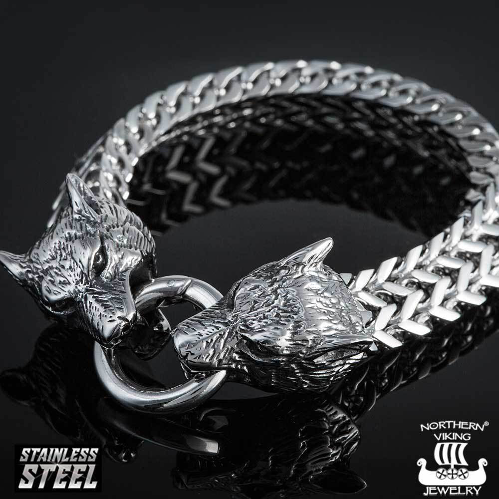 Northern Viking Jewelry®-Armband „Steel Wolf Head“
